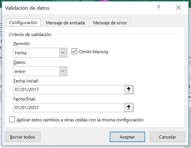 Validación de datos con fechas