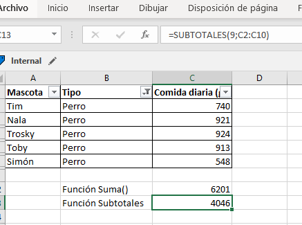 subtotales en excel