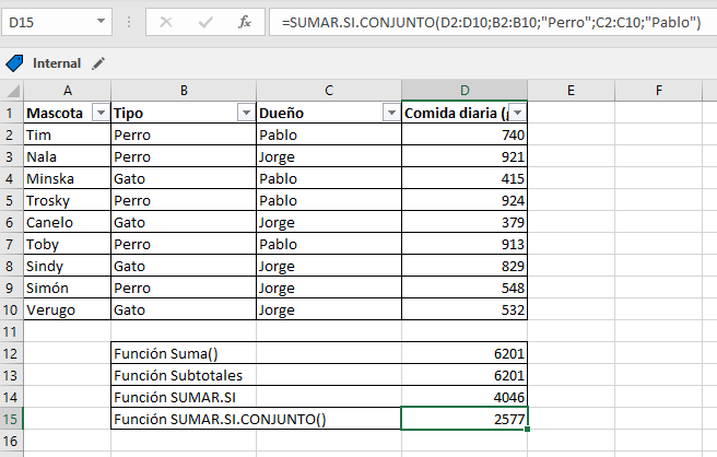 Ejemplo SUMAR.SI.CONJUNTO
