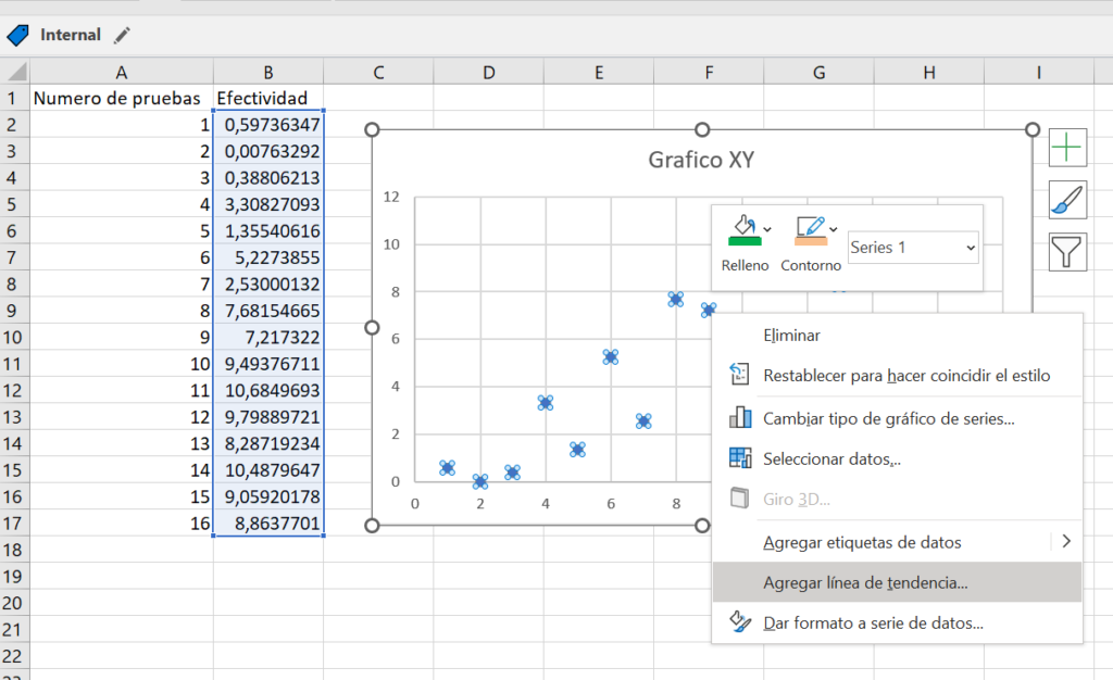 agregar linea de tendencia en excel