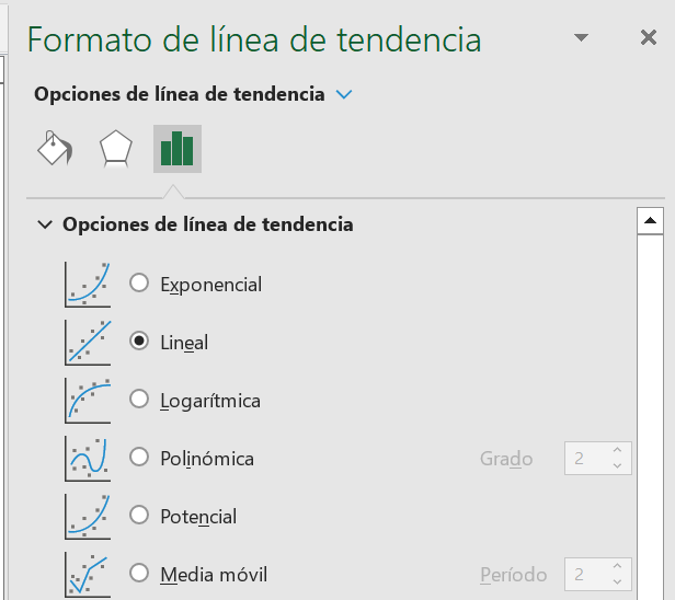 tipos de regresión en excel