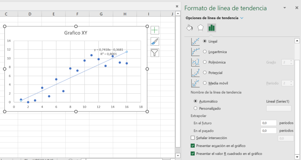 ecuación de regresión en Excel